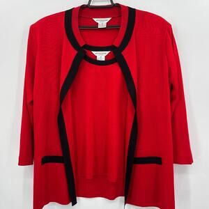 Misook 1X Black & Purple Knit Tank Top & Open Cardigan Jacket Set Quiet Luxury